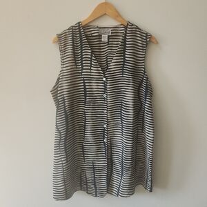 Le Caviar Striped Button Front Sleeveless Blouse XL Navy Ivory Top